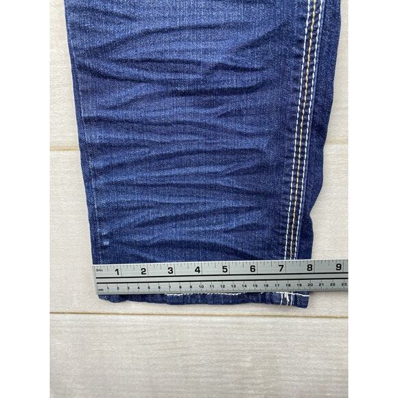 True Luck Jeans Mens 36x30 Blue Denim Dark Wash Straight Leg Distressed Stretch - Picture 10 of 10